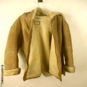 St John's Bay Women's Tan Washable Suede Coat With Faux Fur Lining